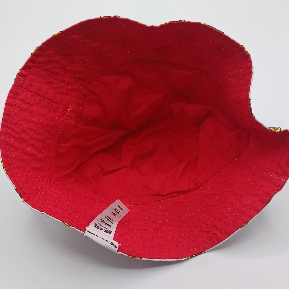 Buc-ee's Bucket Hat Youth White Excellent UPF 50+ Beaver Logo Print Red‎ Lining